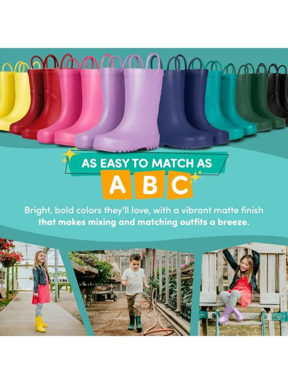 Premium Natural Rubber Rain Boots for Toddlers & Kids | Solid Design, Waterproof